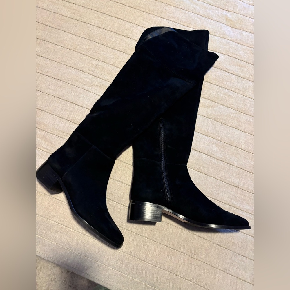ANTONIO MELANI Black suede knee high boots runs large